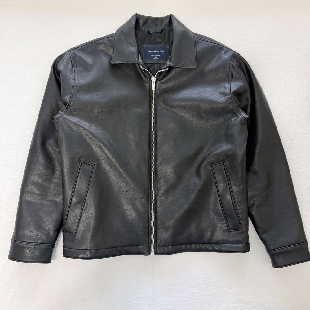 Abercrombie & Fitch Men's M Black Vegan Leather Jacket Quilted Zip Moto Coat